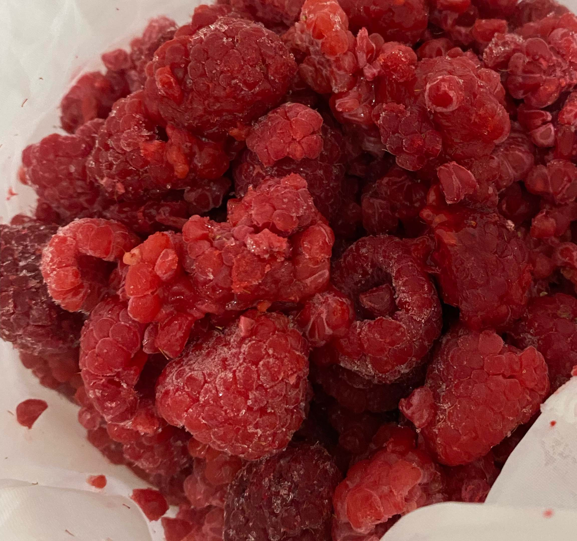 raspberries in bag, uncrushed